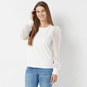 NEW All Worthy Hunter McGrady White Puff Sleeve Top
